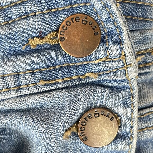 Encore Denim Overalls Juniors Size 8/9 Distressed Blue Stretch - Picture 10 of 16